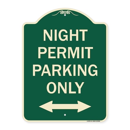 Signmission Night Permit Parking W/ Bi-Directional Arrow Heavy-Gauge Aluminum Sign, 24" x 18", G-1824-23860 A-DES-G-1824-23860